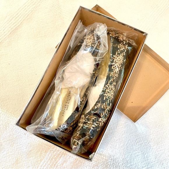 Andrea Carrano Jaky Lauren Black & Gold Wool Plaid Flats US9 EU39 - Picture 2 of 14